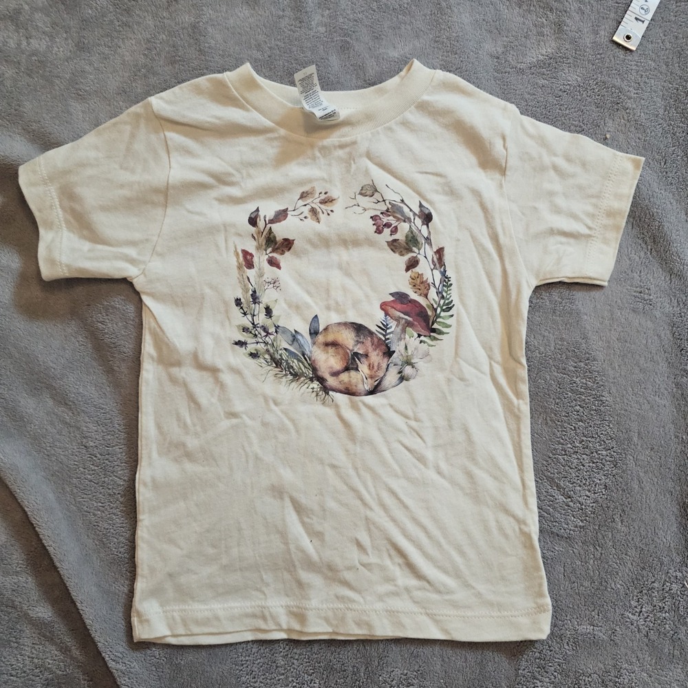 Bella Canvas Kids Watercolor Tshirt Graphic Sleeping Fox Autumn Mushrooms 2T